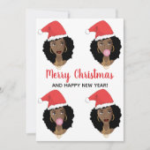 Cartes Pour Fêtes Annuelles Joyeux Noël! Femmes noires, chapeau de Père Noël r (Devant)
