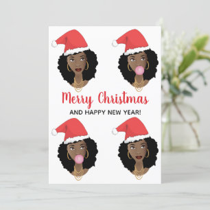Cartes Pour Fêtes Annuelles Joyeux Noël! Femmes noires, chapeau de Père Noël r
