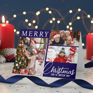 Cartes Pour Fêtes Annuelles Joyeux Noël Festif Bleu Et Blanc Trois Photo