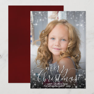 Cartes Pour Fêtes Annuelles Joyeux Noël Festif Étincelles Photo Overlay Rouge
