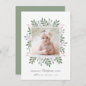 Cartes Pour Fêtes Annuelles Joyeux Noël Festive Verdure Cadre photo (Devant / Derrière)