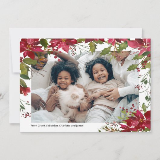 Cartes Pour Fêtes Annuelles Joyeux Noël Fête Photo Poinsettia Flower (Devant)