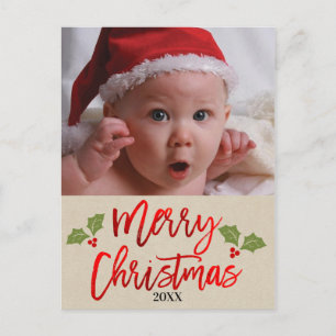 Cartes Pour Fêtes Annuelles Joyeux Noël Feuille Moderne de Script Photo