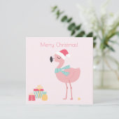 Cartes Pour Fêtes Annuelles Joyeux Noël ! Flamant rose Père Noël Tropical (Debout devant)
