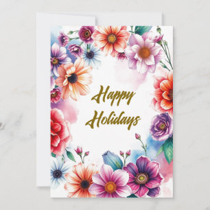 Cartes Pour Fêtes Annuelles Joyeux Noël Fleurs Aquarelle Joyeuses Fêtes