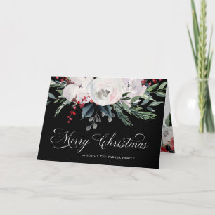 Cartes Pour Fêtes Annuelles Joyeux Noël Fleurs aquarelles sur noir