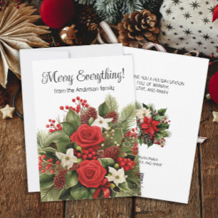 Cartes Pour Fêtes Annuelles Joyeux Noël Fleurs de verdure rouges et blanches