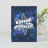 Cartes Pour Fêtes Annuelles Joyeux Noël Flocon de neige bannière Blue Bokeh (Debout devant)