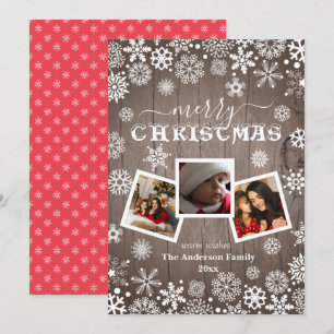 Cartes Pour Fêtes Annuelles Joyeux Noël Flocon de Neige Bois Rustique 3 Photo