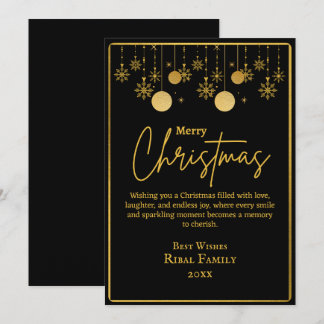Cartes Pour Fêtes Annuelles Joyeux Noël flocon de neige noir et or élégant 