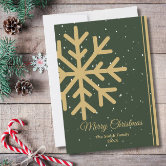 Cartes Pour Fêtes Annuelles Joyeux Noël Flocon de Neige Vert Élégant Plat
