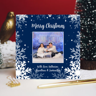 Cartes Pour Fêtes Annuelles Joyeux Noël Flocons de neige bleus et blancs Photo