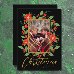 Cartes Pour Fêtes Annuelles Joyeux Noël Floral Black Photo