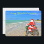 Cartes Pour Fêtes Annuelles Joyeux Noël Floride Sanibel Island Beach Père Noël<br><div class="desc">Joyeux Noël en Floride ! Cette magnifique carte de vacances Flat Card présente une photo de la plage sensationnelle de l'île de Sanibel avec les belles eaux bleues/vertes du golfe du Mexique. Le design festif comprend Père Noël à vélo pour livrer des colis sur cette oasis insulaire. Le dos de...</div>
