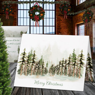 Cartes Pour Fêtes Annuelles Joyeux Noël Forêt de Pins Aquarelle
