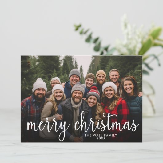 Cartes Pour Fêtes Annuelles Joyeux Noël Full Photo Simple Script - Bleu (Debout devant)