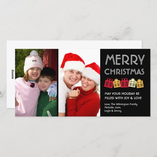 Cartes Pour Fêtes Annuelles Joyeux Noël fun danser boîtes cadeaux noir (Devant / Derrière)