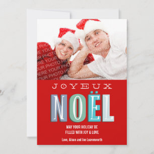 Cartes Pour Fêtes Annuelles Joyeux Noel funky bleu rouge chic photo de Noël