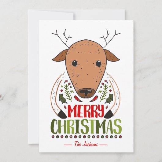 Cartes Pour Fêtes Annuelles Joyeux Noël Funny Cerf sur mesure Nom souhaits (Devant)