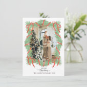 Cartes Pour Fêtes Annuelles Joyeux Noël Garland Frame Bow Photo (Debout devant)