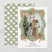 Cartes Pour Fêtes Annuelles Joyeux Noël Garland Frame Bow Photo (Devant / Derrière)
