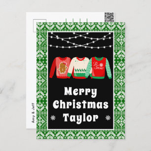 Cartes Pour Fêtes Annuelles Joyeux Noël Génial Sweaters Vert avec nom