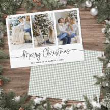 Joyeux Noël Gingham Vert Photo Minimaliste