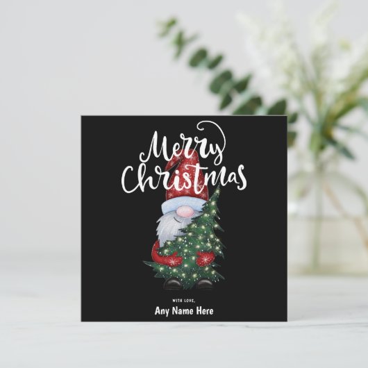 Cartes Pour Fêtes Annuelles Joyeux Noël Gnome Avec Parties scintillant Arbre d (Debout devant)