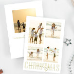 Cartes Pour Fêtes Annuelles Joyeux Noël Gold Calligraphie Elegant 5 Photo<br><div class="desc">Ce design comprend une joli carte de collage photo de Noël,  avec un script de calligraphie or minimaliste moderne,  une typographie élégante et simple,  avec 5 cinq photos,  un classique minimal,  style contemporain cartes photos de vacances</div>