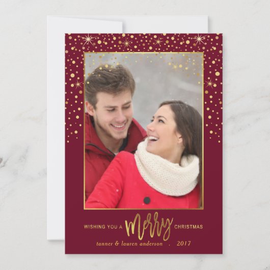 Cartes Pour Fêtes Annuelles Joyeux Noël Gold Confetti (Devant)