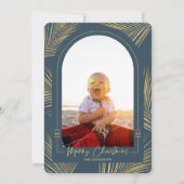 Cartes Pour Fêtes Annuelles Joyeux Noël Gold Palm Blue Beach Photo (Devant)