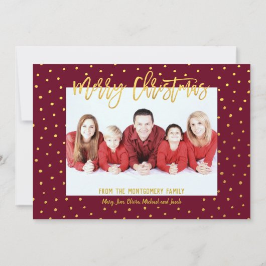 Cartes Pour Fêtes Annuelles Joyeux Noël Gold Script Dot Photo personnalisée (Devant)