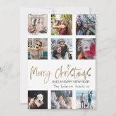 Cartes Pour Fêtes Annuelles Joyeux Noël Gold Script Photo Collage Blanc (Devant)