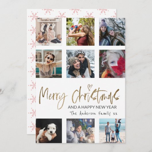 Cartes Pour Fêtes Annuelles Joyeux Noël Gold Script Photo Collage Blanc (Devant / Derrière)