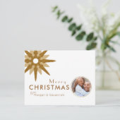 Cartes Pour Fêtes Annuelles Joyeux Noël Gold Snowflake Couple Photo (Debout devant)