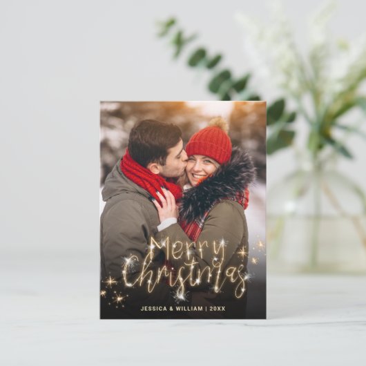 Cartes Pour Fêtes Annuelles Joyeux Noël Gold Sparkle Script PHOTO Salutation (Debout devant)