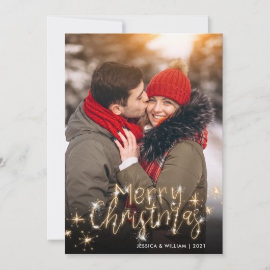 Cartes Pour Fêtes Annuelles Joyeux Noël Gold Sparkle Script PHOTO Salutation (Devant)