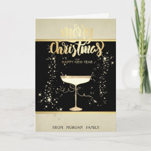 Cartes Pour Fêtes Annuelles Joyeux Noël, Gold Stars Champagne Glass