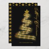 Cartes Pour Fêtes Annuelles Joyeux Noël Gold Tree étoiles Abstrait Outline (Devant / Derrière)