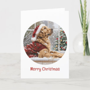 Cartes Pour Fêtes Annuelles Joyeux Noël Golden Retriever Chien Père Noël