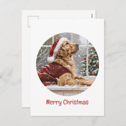 Cartes Pour Fêtes Annuelles Joyeux Noël Golden Retriever Chien Père Noël (Devant / Derrière)