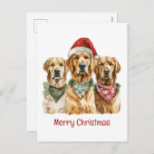 Cartes Pour Fêtes Annuelles Joyeux Noël Golden Retriever Dogs (Devant / Derrière)