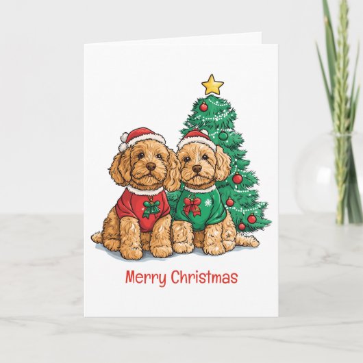 Cartes Pour Fêtes Annuelles Joyeux Noël Goldendoodle Chiens (Devant)