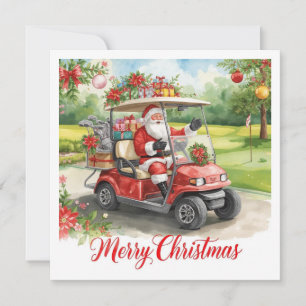 Cartes Pour Fêtes Annuelles Joyeux Noël golf Santa au volant d'un chariot de g
