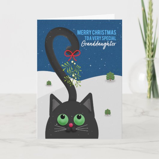 Cartes Pour Fêtes Annuelles Joyeux Noël Grand-fille Chat WIth Mistletoe (Devant)