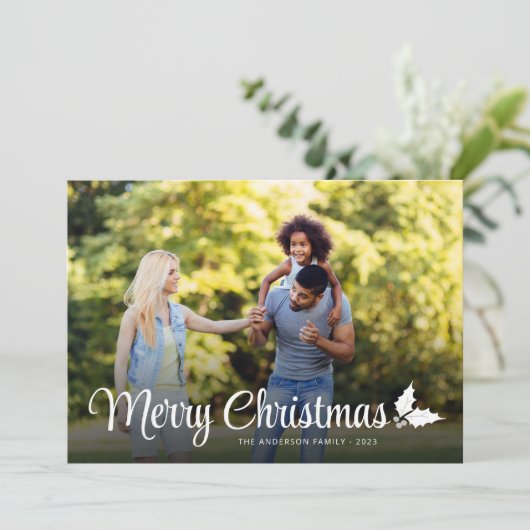 Cartes Pour Fêtes Annuelles Joyeux Noël Gras Script Plein Bleu Photo (Debout devant)