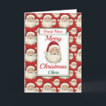 Cartes Pour Fêtes Annuelles Joyeux Noël Great Niece Père Noël<br><div class="desc">Une belle carte de Noël nièce. Le motif design présente un visage souriant de santa claus et un arrière - plan rouge. Tout le texte peut être modifié au besoin pour customiser - changer fille,  nièce ou soeur,  puis personnaliser avec un nom et un message intérieur.</div>
