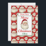 Cartes Pour Fêtes Annuelles Joyeux Noël Great Niece Père Noël Flat<br><div class="desc">Une belle carte de Noël niece Flat. Le motif design présente un visage souriant de santa claus et un arrière - plan rouge. Tout le texte peut être modifié au besoin pour customiser - changer à fille,  petite-fille ou soeur,  puis personnaliser avec un nom et un message.</div>