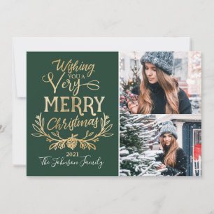 Cartes Pour Fêtes Annuelles Joyeux Noël Green & Gold Festive famille Photos