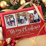 Cartes Pour Fêtes Annuelles Joyeux Noël Green Script Photo Collage<br><div class="desc">Ce design comprend un joyeux Noël,  avec un collage photo,  un élégant,  vert,  carte photo aquarelle,  typographie de script,  calligraphie,  simple minimaliste,  un carte photo de vacances minimal.</div>